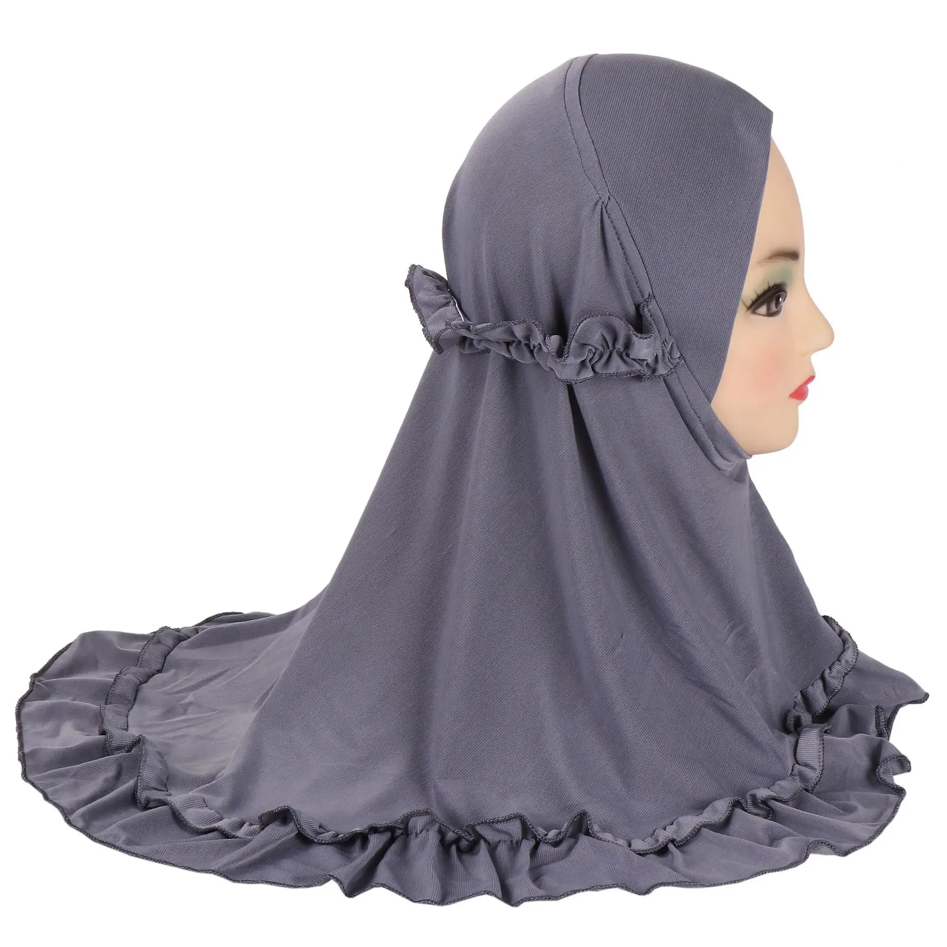 Islamic Kid Headscarf Ramadan Eid Amira Muslim Girl Hijab Ruffle Arab Shawl Full Cover Turban Cap Instant Ready To Wear Hat 2-6Y