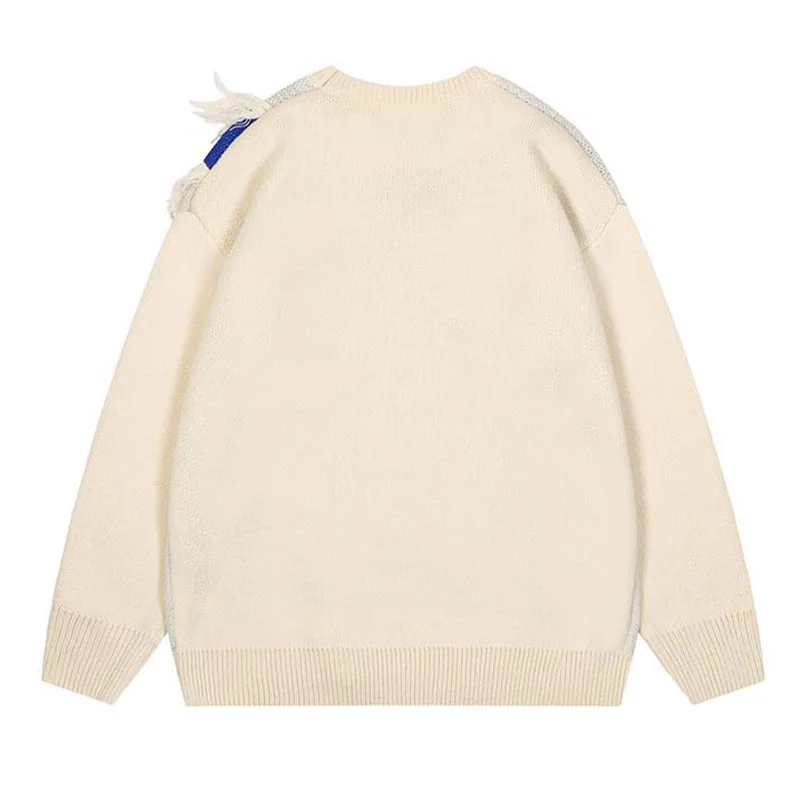 Oversized Color Block Patchwork Jumpers Sweater Harakuju Streetwear Casual Pullovers Sweater For Male Loose Fit