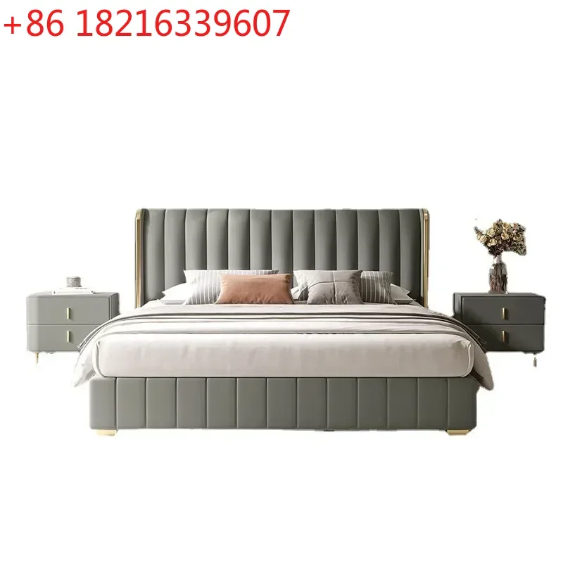 YAO Modern Simple Master Bedroom Double Storage High Box Italian Light Luxury Tech Cloth Bed Floor to Ceiling Fabric Bed