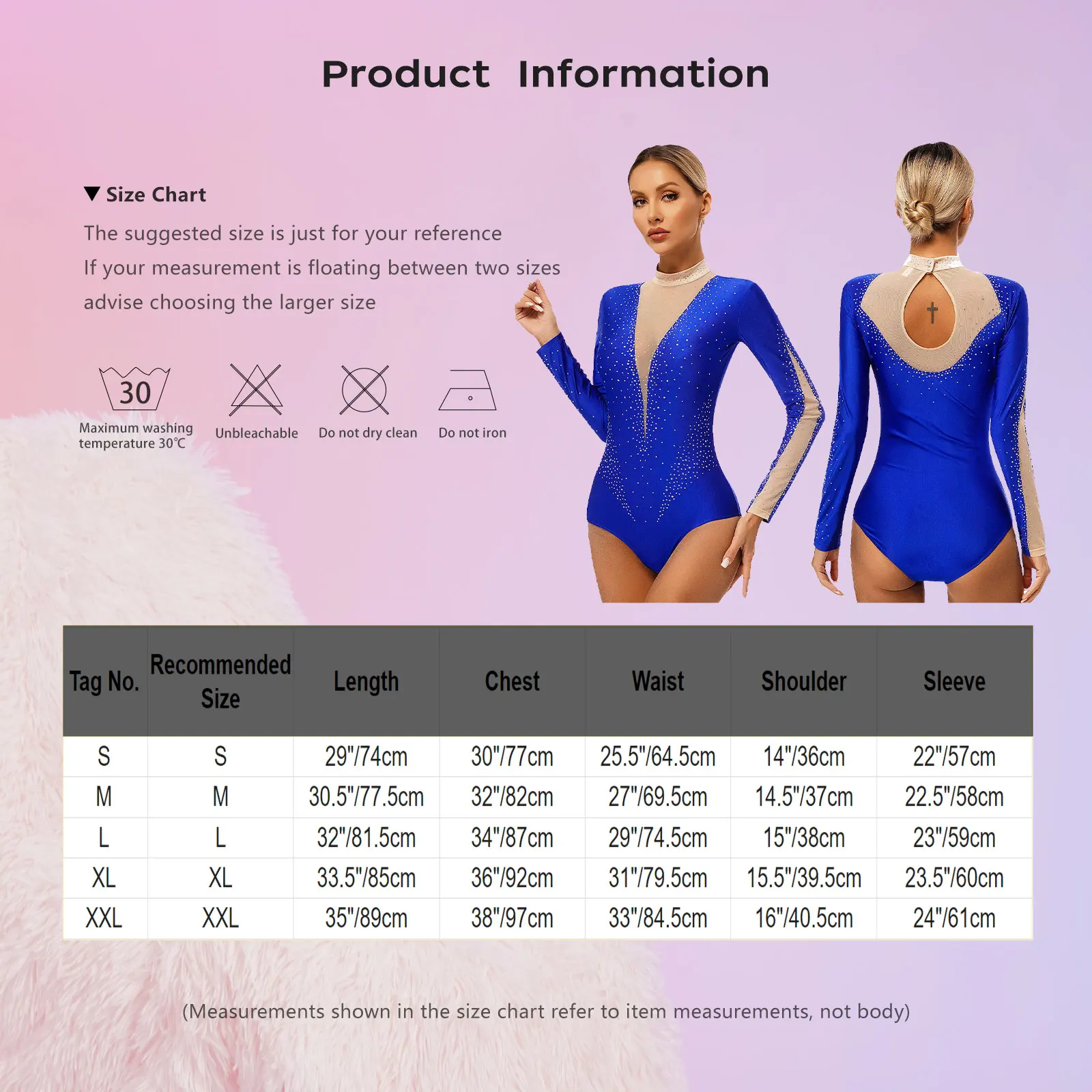 Womens Figure Skating Gymnastics Leotard Rhinestones Long Sleeve Ballet Dance Bodysuit Competition Stage Performance Dancewear