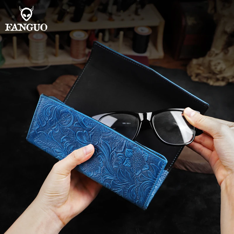 Luxury Genuine Leather Glasses Case Box Handmade Leather Sunglasses Holder Bag Eyeglasses Organizer Pouch