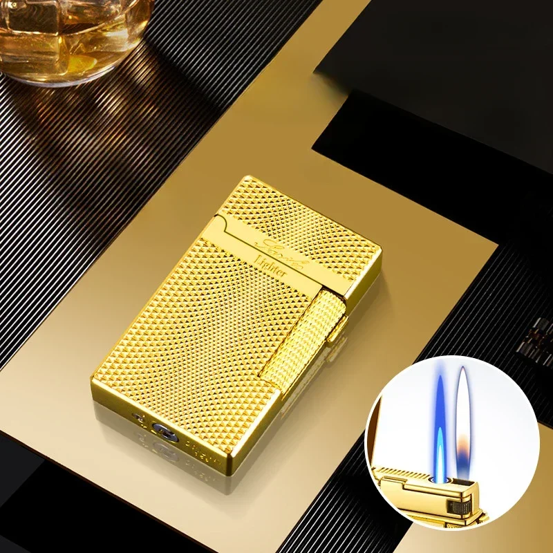 Double Fire Switching Lighter Three Styles Plated Metal Inflatable Lighter Smoking Accessories Cool Men\'s Gift Lighters Gadgets