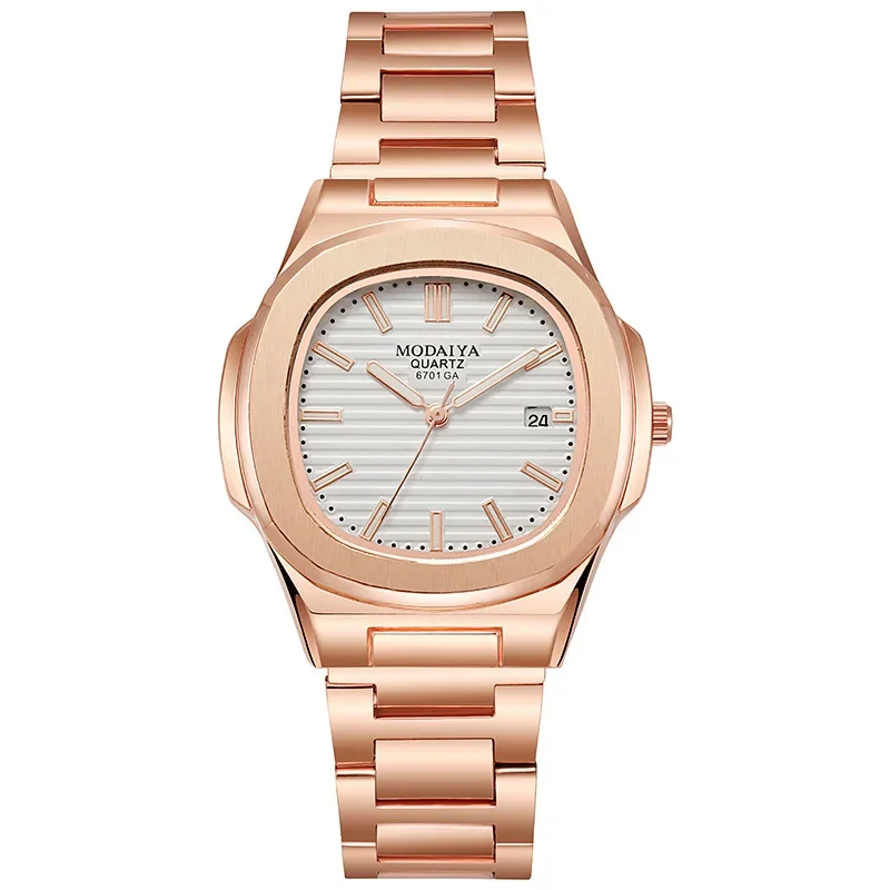 Nuove donne di moda orologio calendario orologio al quarzo da uomo in oro rosa orologi da donna di lusso orologi da polso semplici orologio ora reloj mujer