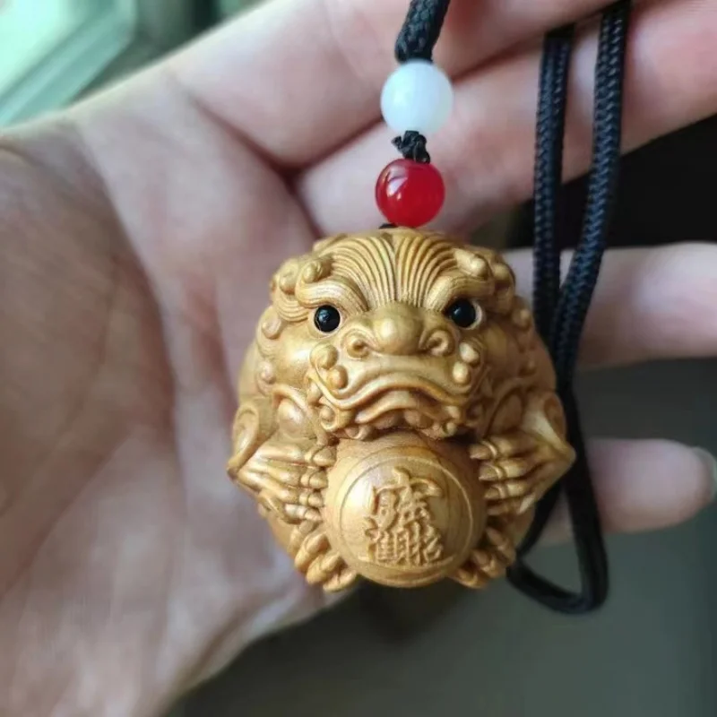 Boxwood Carving Hand Pieces Money Drawing Pi Xiu Pendant Keychain Crafts BagBackpack Chamrs