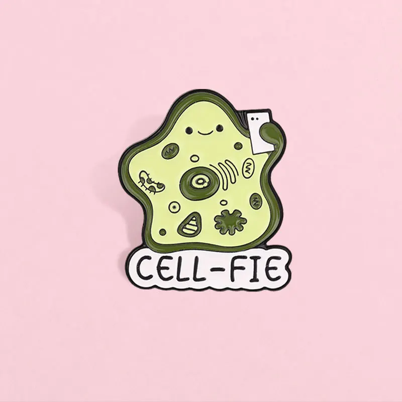 Fun Cell Selfie Metal Pin CELL-FIE Biology Cartoon Cell Pin Science Popularization Badge