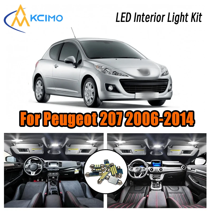 

Kcimo 14Pcs Canbus For Peugeot 207 2006-2008 2009 2010 2011 2013 2014 Vehicle Bulbs LED Interior Light Kit Car Lamp No Error