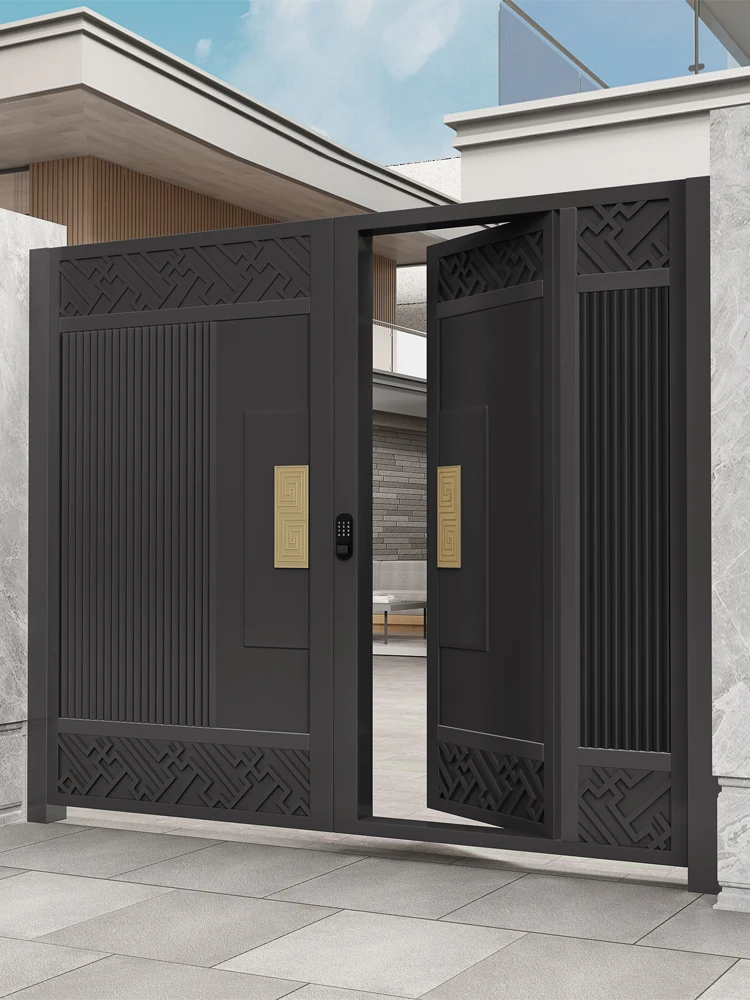 &*Powder Coated Black Color Main Gate Customized Aluminum Sliding Gate for Home Garden Yard Villa Aluminum Swing Gate