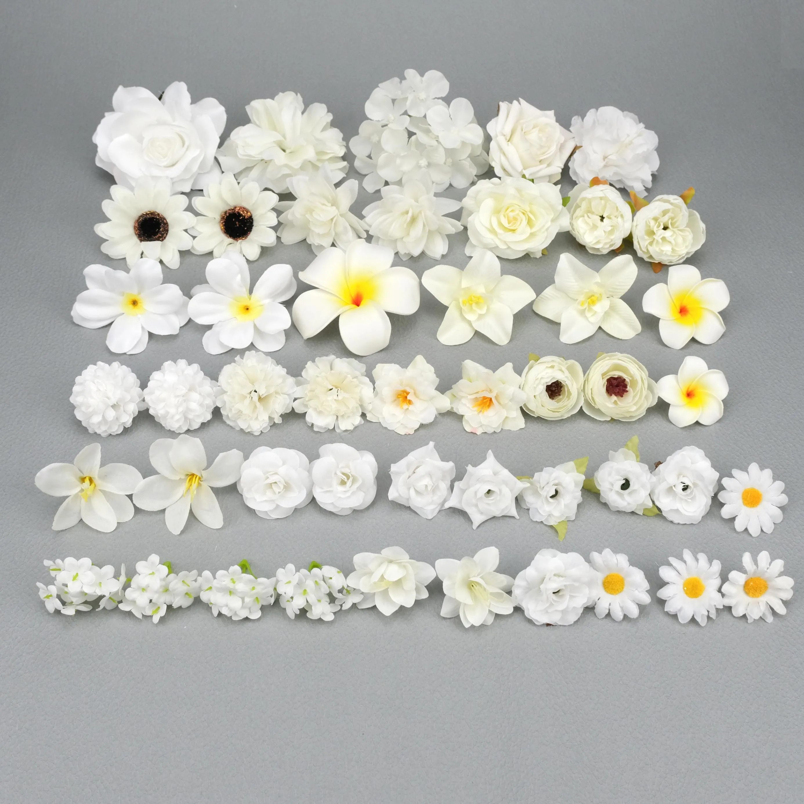 47Pcs White Fake Rose Artificial Silk Flower Head Combo Set For DIY Wedding Bridal Bouquet Scrapbook Ohoto Prop Decor  Accessory