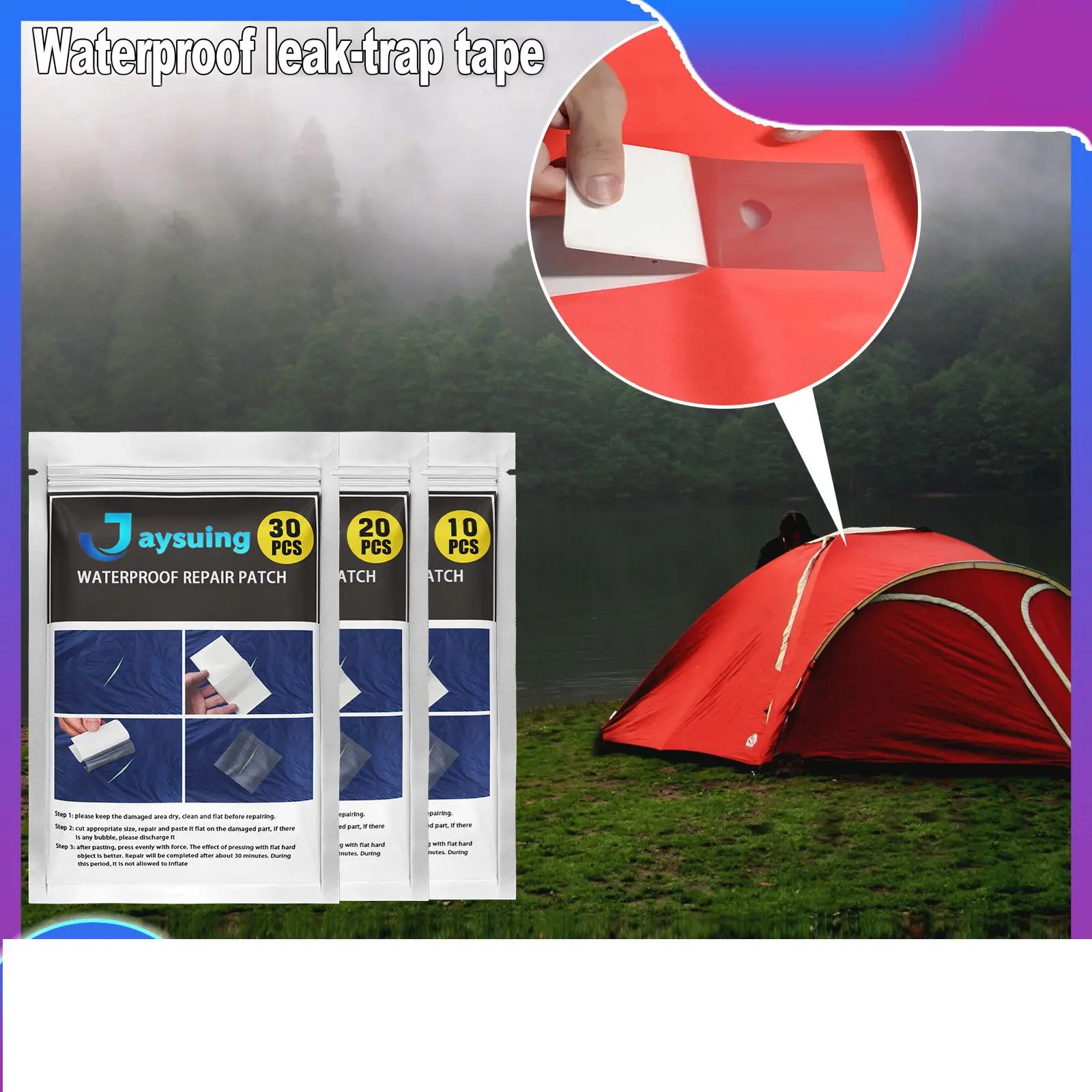 Parche de reparación Nano transparente impermeable con cinta adhesiva alta, Círculo de natación, colchón inflable, reparación de tienda, parche especial