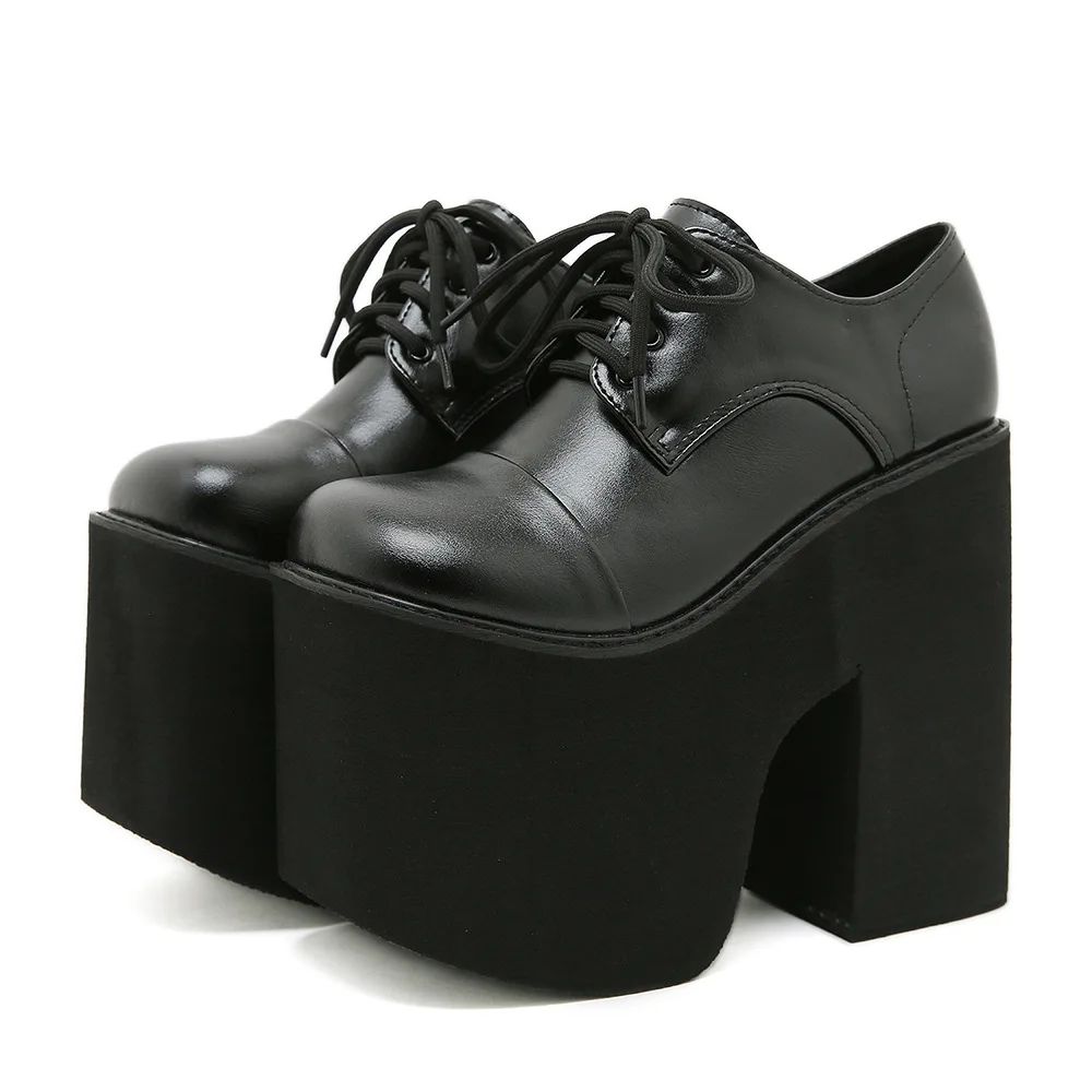 

Womens Chunky Heeled Pumps Lace Up Elegant Oxford Platform Pumps for Women Height Increase Design Party Cosplay Dress Shoes