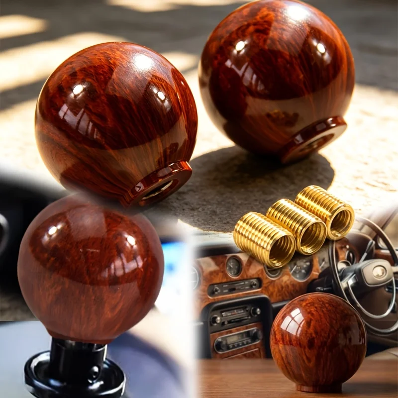 Automobile universal Imitation Wood Gearshift Head, Retro Style Walnut-Colored Spherical Gearshift Head