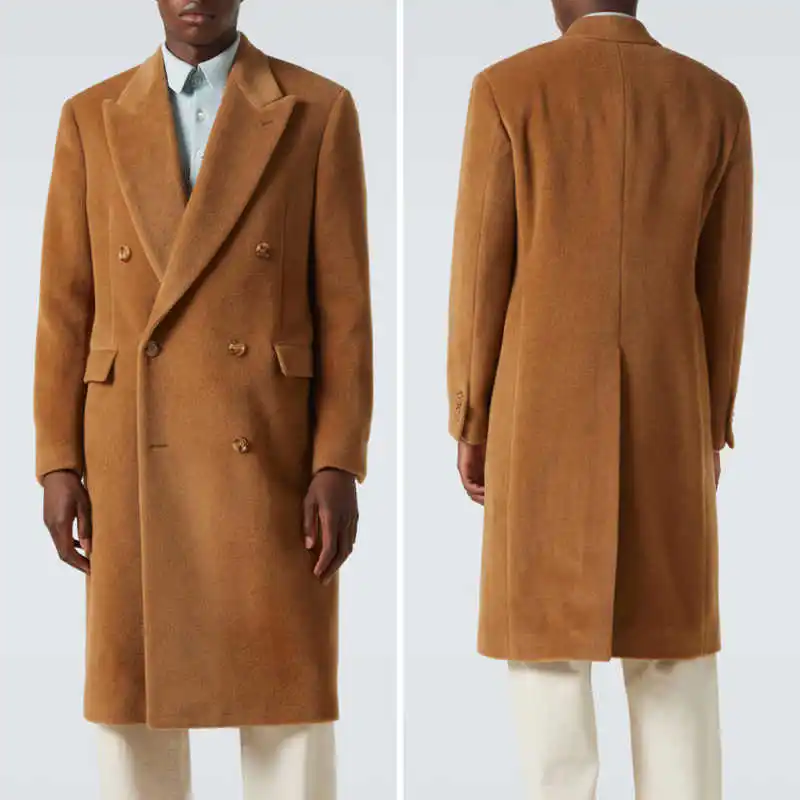 

Modern Wool Blends Men Long Overcoat Peaked Lapel Double Breasted Wedding Tuxedos Winter Thick One Piece Customized Jacket