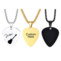 Vnox Free Personalized Name Guitar Picks Necklaces for Men Women,Custom Guitar Plectrum Pendant with Box Chain,Music Lovers Gift