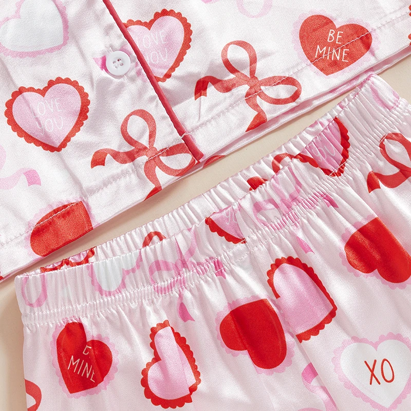 

Women s 2-Piece Pajama Set with Long Sleeve Lapel Button Up Shirt and Heart Print Pants for Cozy Sleepwear