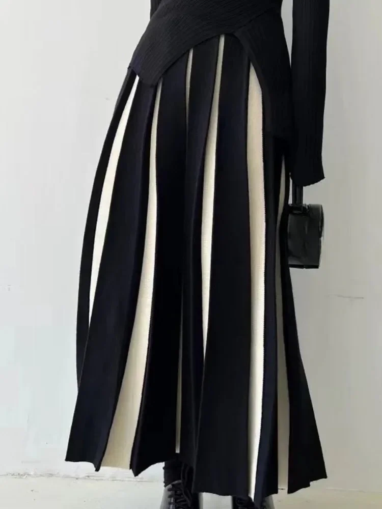 Контрастные цветные лоскутные юбки, женская одежда, трапециевидной формы с высокой талией Saia, винтажные корейские трикотажные юбки Jupe 2029, Faldas Mujer De Moda