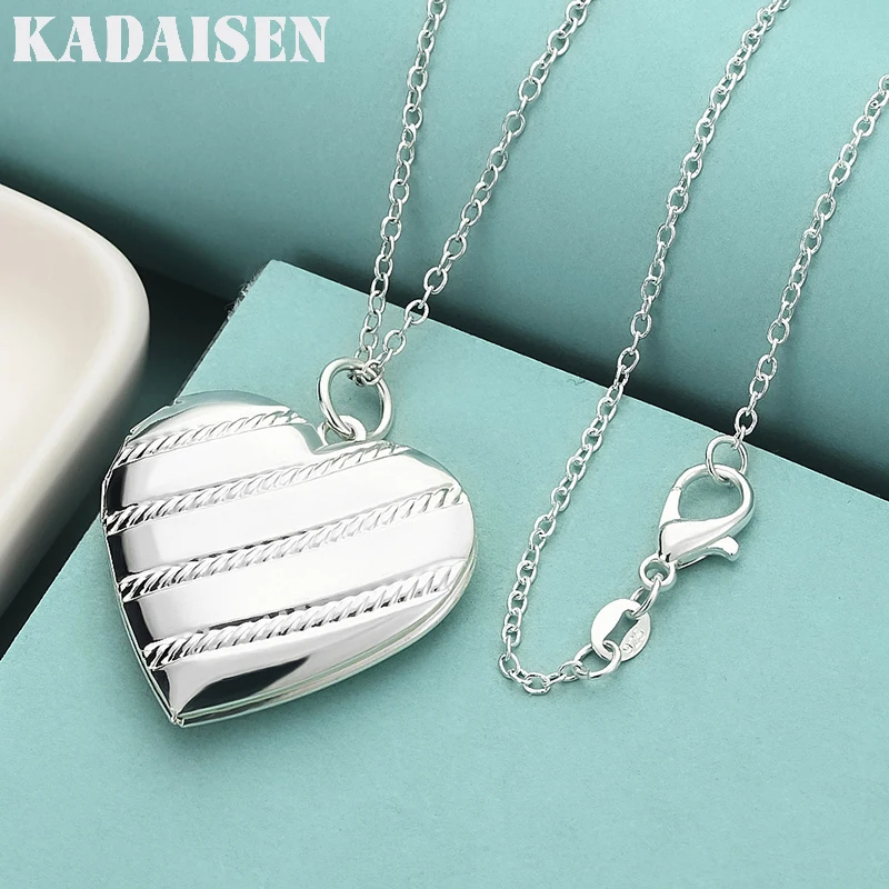 

925 Sterling Silver Necklace 18 Inches Heart Photo Frame Pendant For Women Fashion Trend Jewelry Christmas Gifts