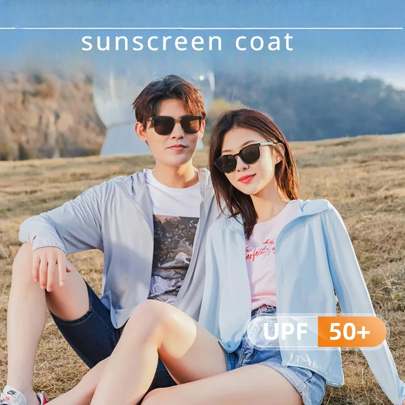 Upf 50+ Men UV Protection Sunscreen Coats with Hooded Woman Quick-dry Jacket Clothing New Summer Ice Silk Sunscreen Blouse Tops