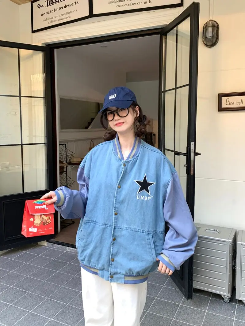 2025 New Korean Style Loose Casual Versatile Baseball Jacket Women's Design Sensation  Coat Trendy Long Sleeve Button up