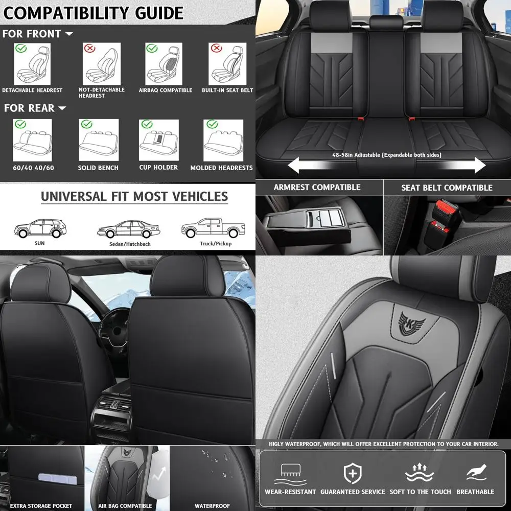 

Universal Car Seat Covers for Front Seats - Faux Leather, Semi-Custom Fit for SUV, Pickup, Sedan, Automotive Accessories (Gray)