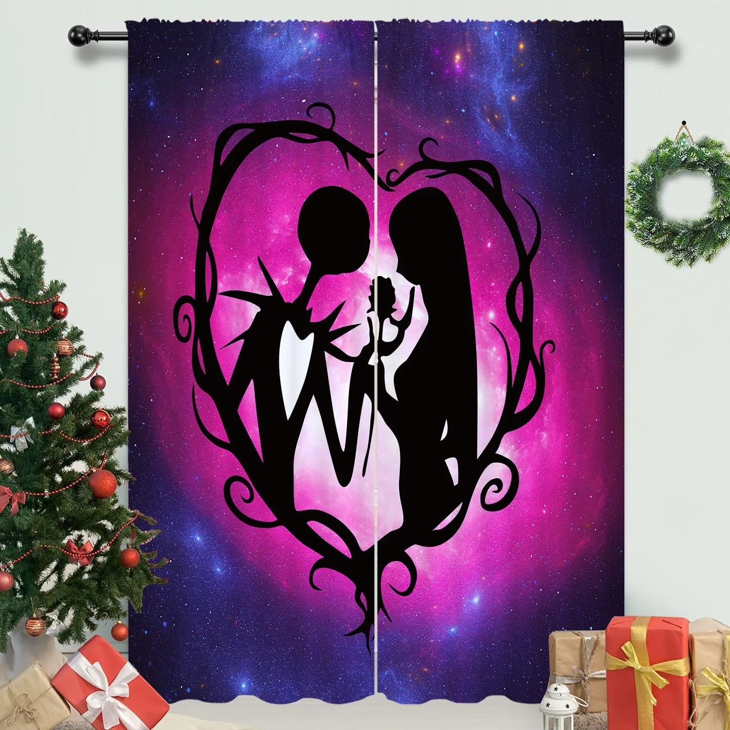 3D Cheap Nightmare Before Christmas Zombie Bride Jack 2 Pieces Thin Shading Window Curtain for Living Room Bedroom Decor Hook