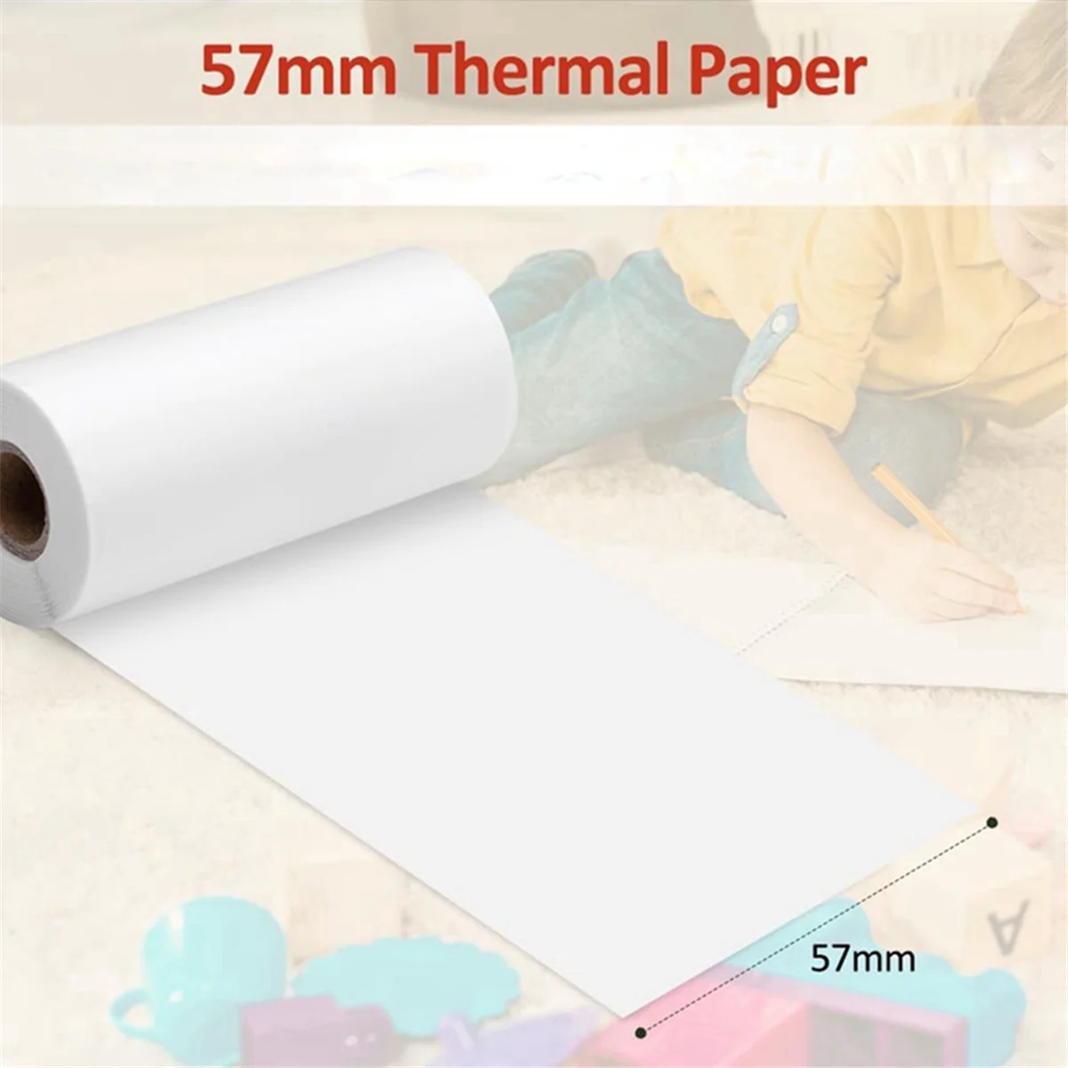 Carta adesiva per Mini stampante tascabile a 6 rotoli, carta termica autoadesiva 30X57mm per stampante tascabile, nera su bianco