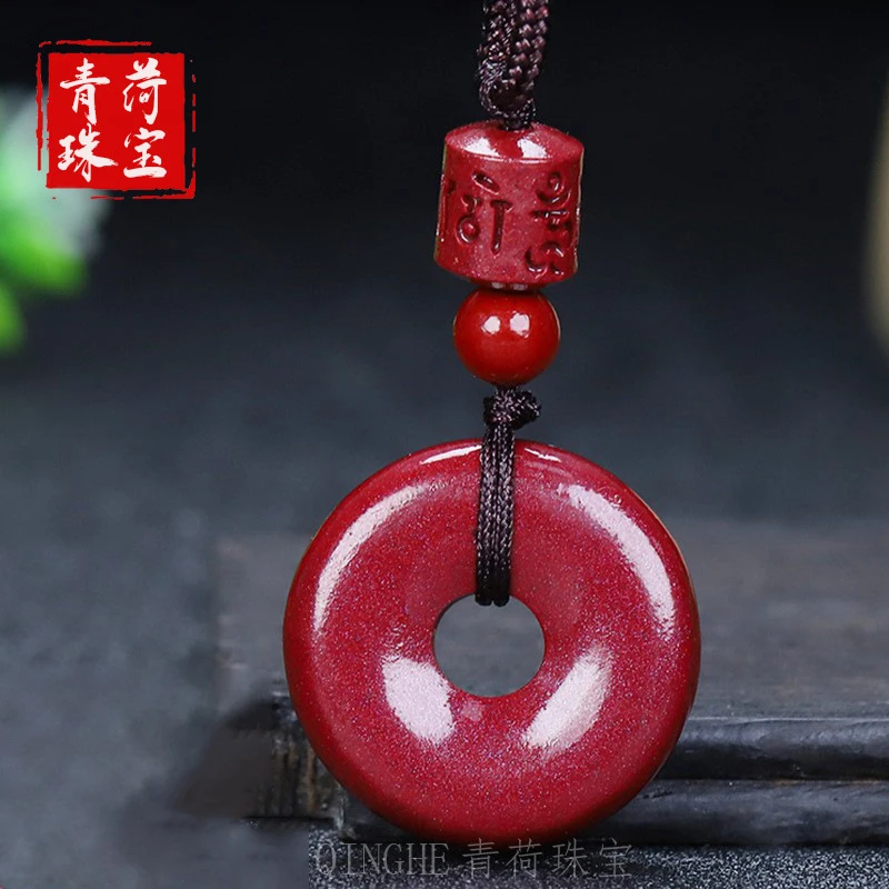 Natural high-content purple gold sand peace pendant with six-character mantra necklace women