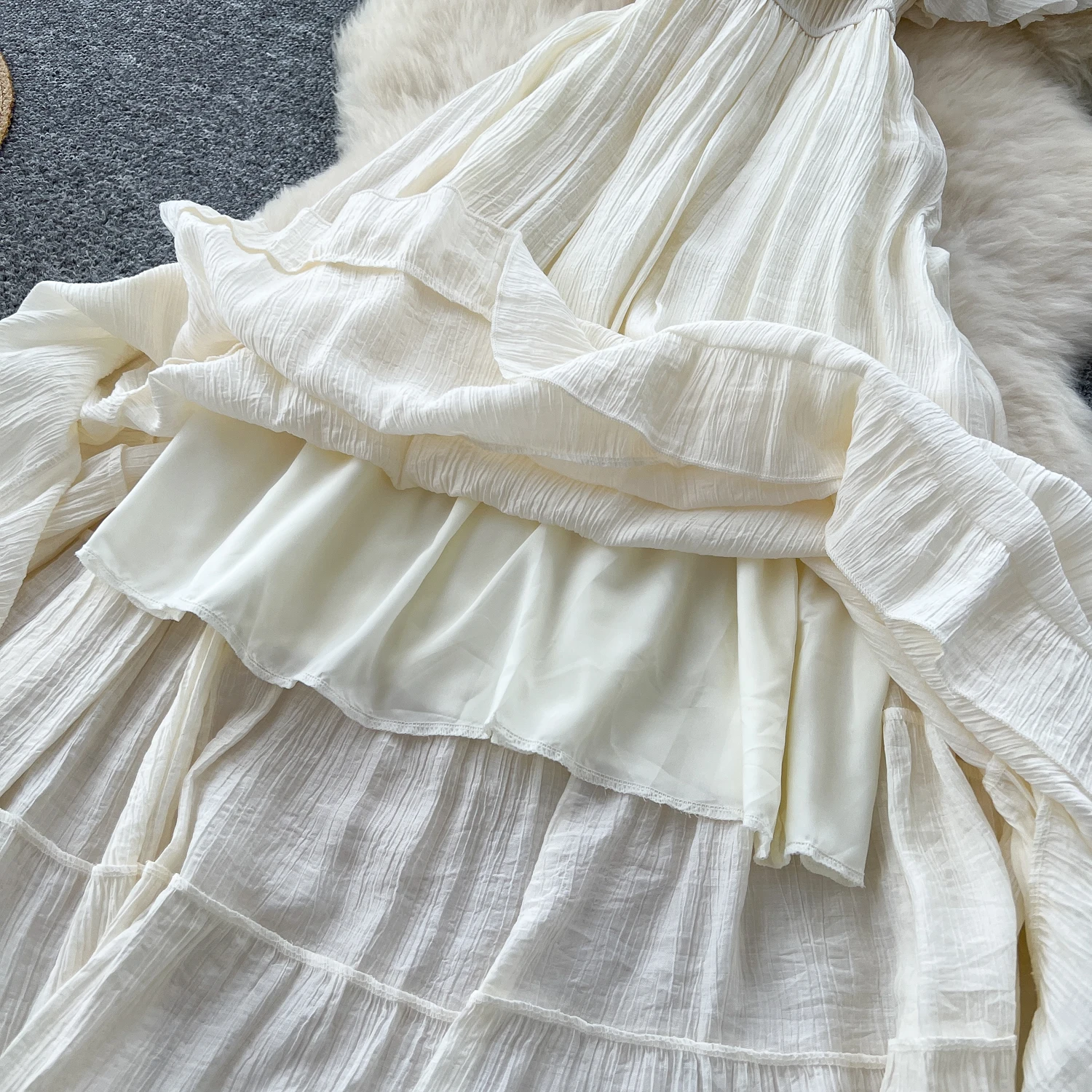 Verão slash neck midi vestido babados em camadas vestidos femininos boho plissado dobras costura praia férias novo em 2025 chique