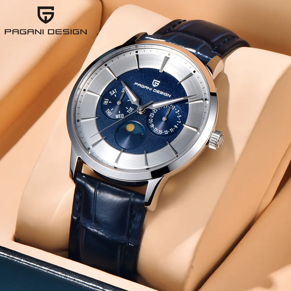 

Paganidesign Luxury Quartz Stainless Steel Watch with Multifunctional Moon Phase Top-tier Premium Brand Wristwatch