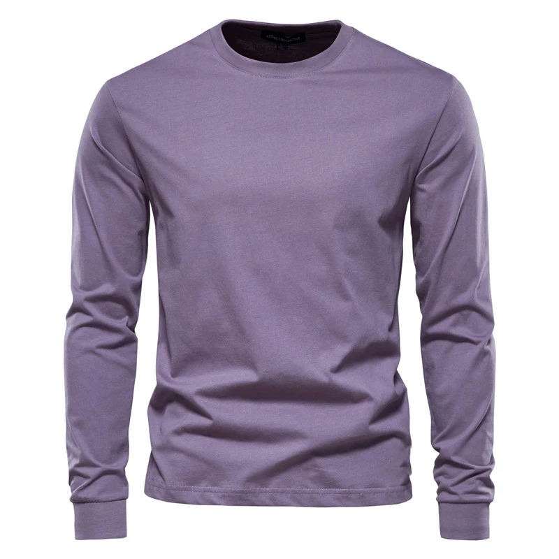 Simplicity Solid Color Long Sleeve T-shirt Fashion Cotton Men\'s T Shirts Casual O-neck Unisex Tops Fitness Run Sports Pullover