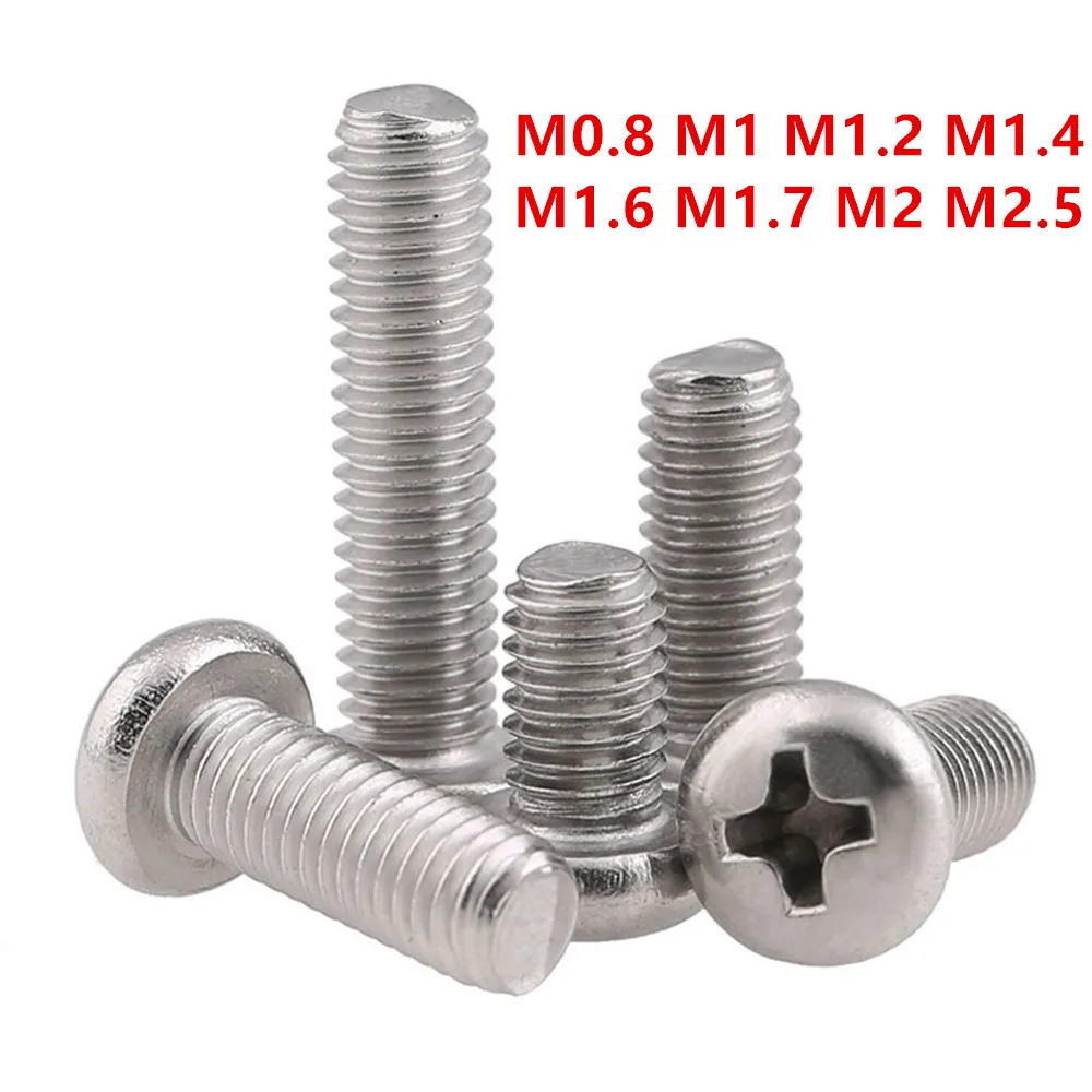 

304 Stainless Steel M0.8 M1 M1.2 M1.4 M1.6 M1.7 Philip's Round Head Bolts Electronic Small Cross Screw