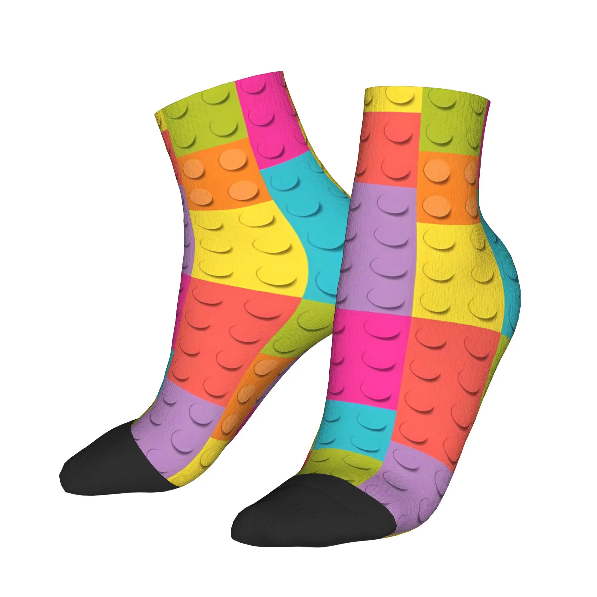 

Men's Casual Socks Pastel Neon Building Blocks Pattern Anti-Slip Quality Soft Sock Spring Funny Graphic Running Socks