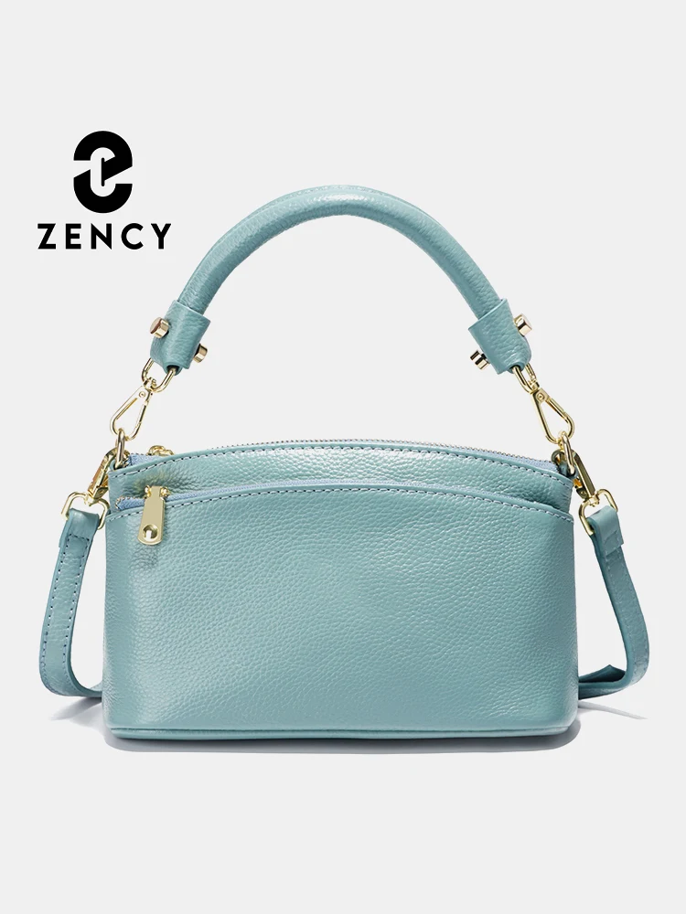 Zency Ladies Genuine Leather Bag Natural Leather Shoulder Crossbody Light Blue Black Small Purse Taro Pink Top Handle