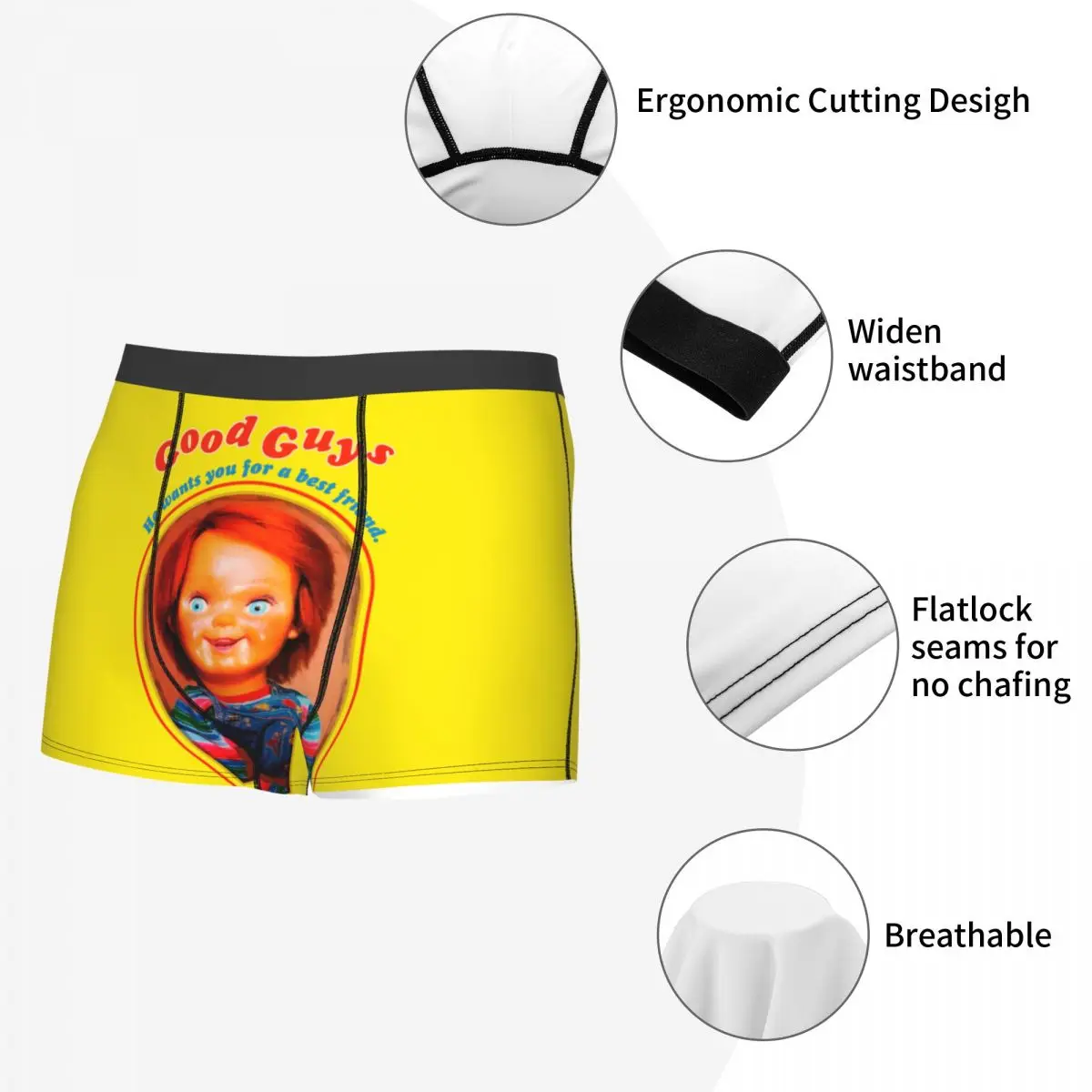 Custom Good Guys Chucky Underwear Men Breathbale Child\'s Play Doll Boxer Briefs