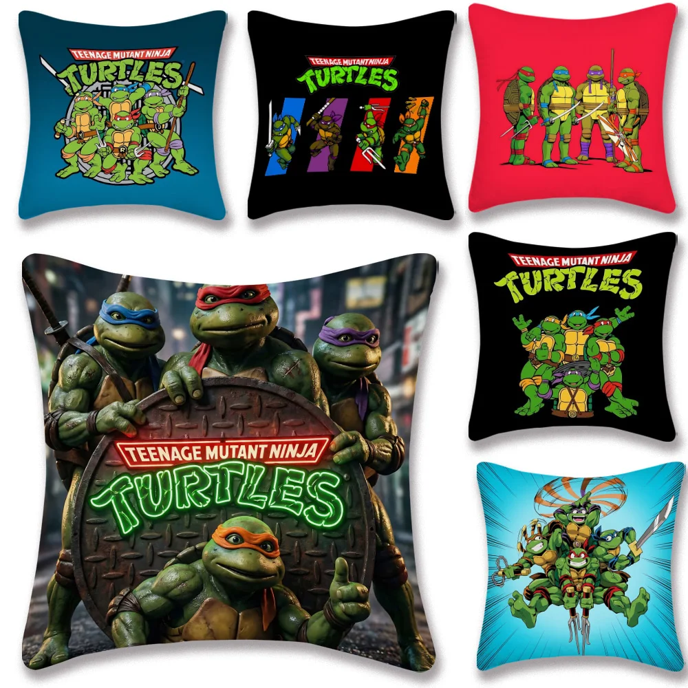 Cartoon Pillow Covers Cartoon Sofa Decorative Home Double-sided Printing Short Plush Cute Cushion N-Ninja T-Turtles Cover