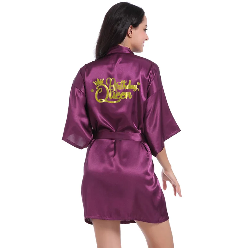 Birthday Queen Robe Women Satin Kimono Bathrobe Gown Loose Nightwear Party Nightgown Intimate Lingerie Summer New Loungewear