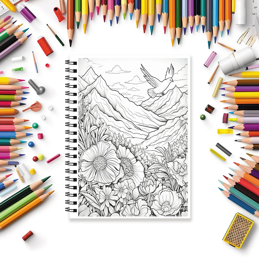 Beautiful Scenery Adult Coloring Book - 8.3x 11.2 Inch 32 Page Coloring Book - Helps Reduce Stress and Ease Emotions