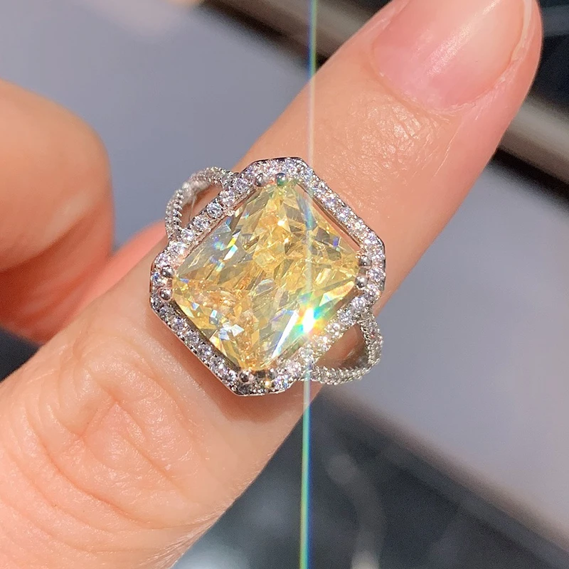 Huitan Helle Große Gelbe Zirkonia Ringe Frauen für Hochzeit Verlobung Party Luxus Silber Farbe Anmutige Dame Schmuck