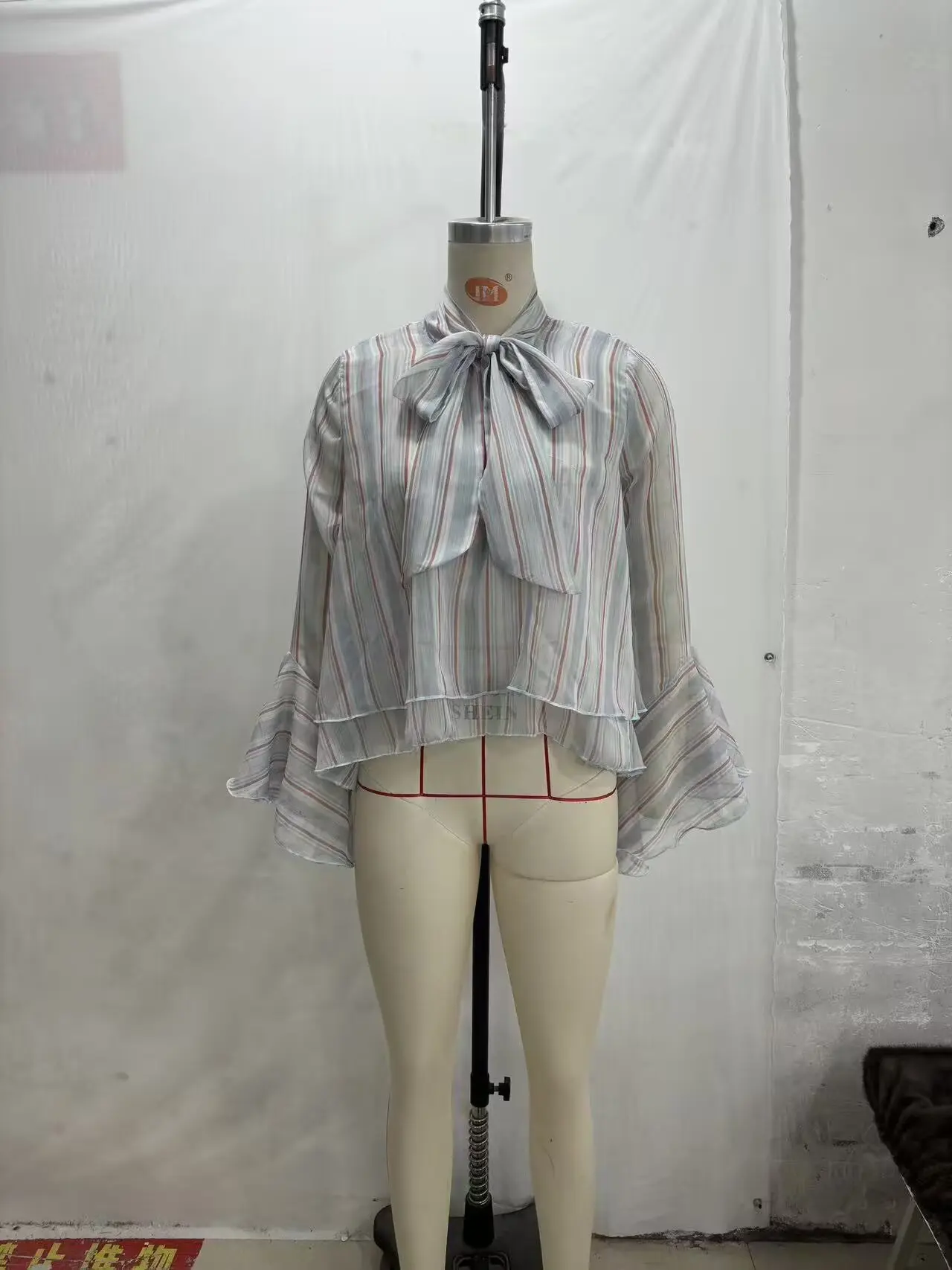 

WOMAN 2026 Summer New Casual and Fashionable Micro Transparent Striped Ruffle Ribbon Shirt Vintage Women Blouses Mujer Chic Top