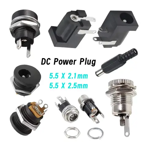 10Pairs DC Power Supply Jack Socket Plastic Male Plugs 5.5 X 2.1mm 5.5 X 2.5mm Female Panel Mount Connector
