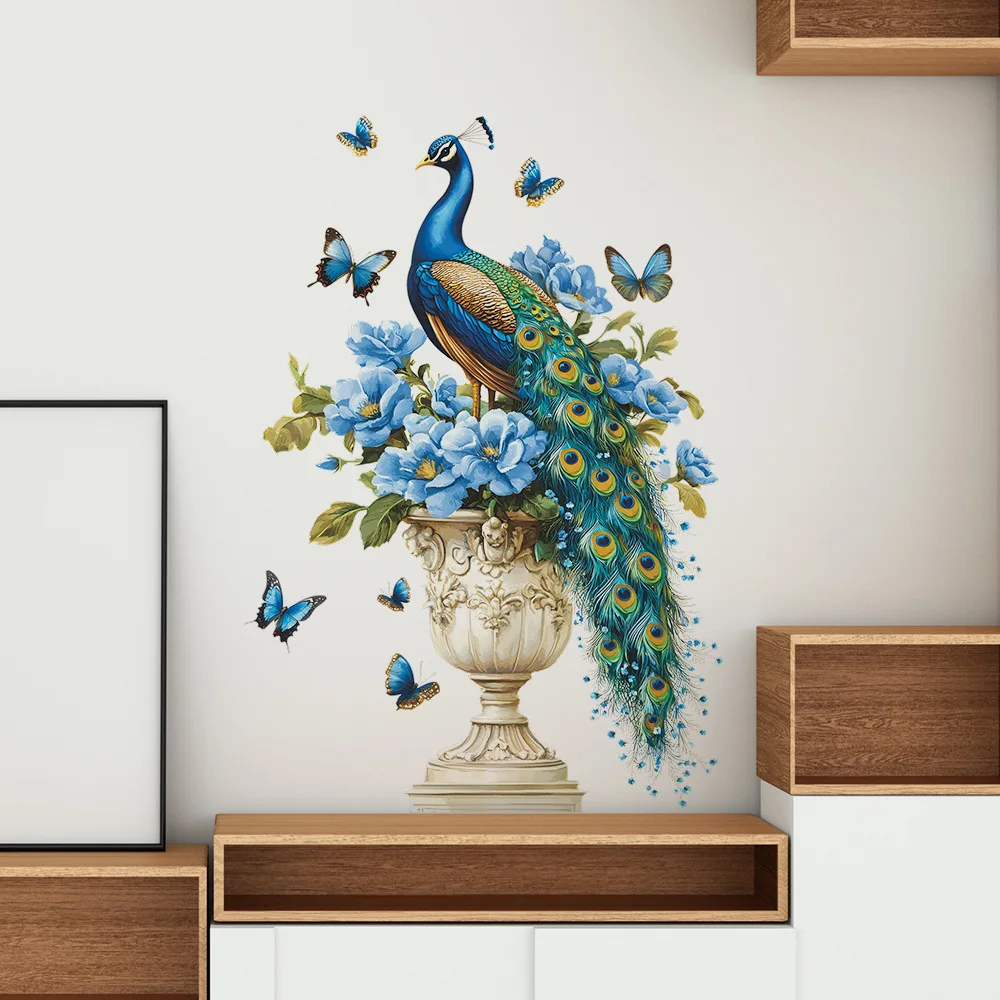 Peacock Butterfly Flower Flower Wall Sticker Living Room Background Decoration Mural Bedroom Decor Removable Wallpaper For Home