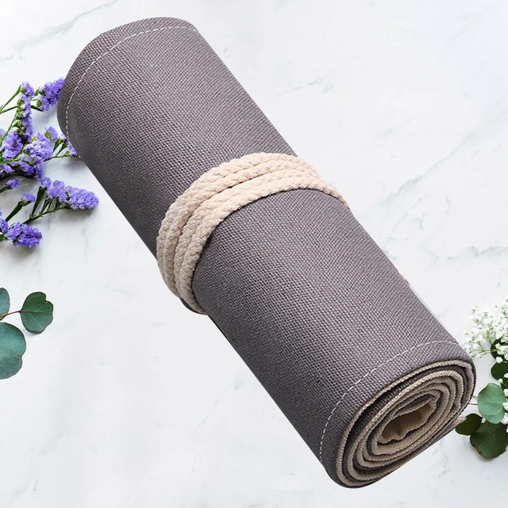 

1Pcs Foldable Canvas Pencil Roll Case 36 Holes Grey Large Capacity Pen Organizer Portable Sketching Pouch for School Office