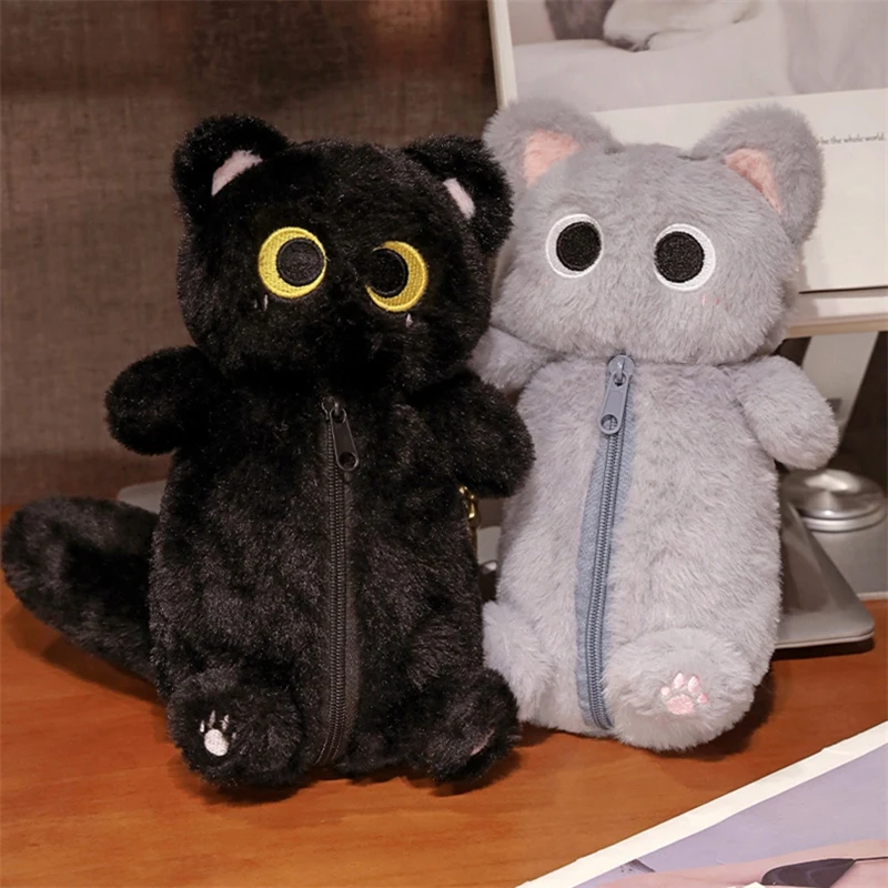 Siamese Cat Plush Pencil Case Stuffed Animal Pen Storage Bag Stationery Bag Large Capacity Cartoon Doll Cat Pencil Bag Student
