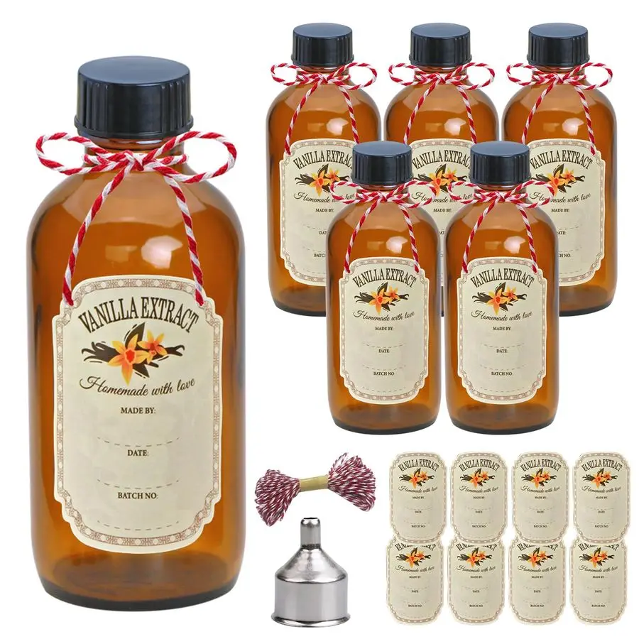 

Флаконы из янтарного стекла, маленькие стеклянные баночки с черными крышками, пустые бостонские бутылки, дозирующие флаконы для домашнего экстракта ванили, эфирных масел