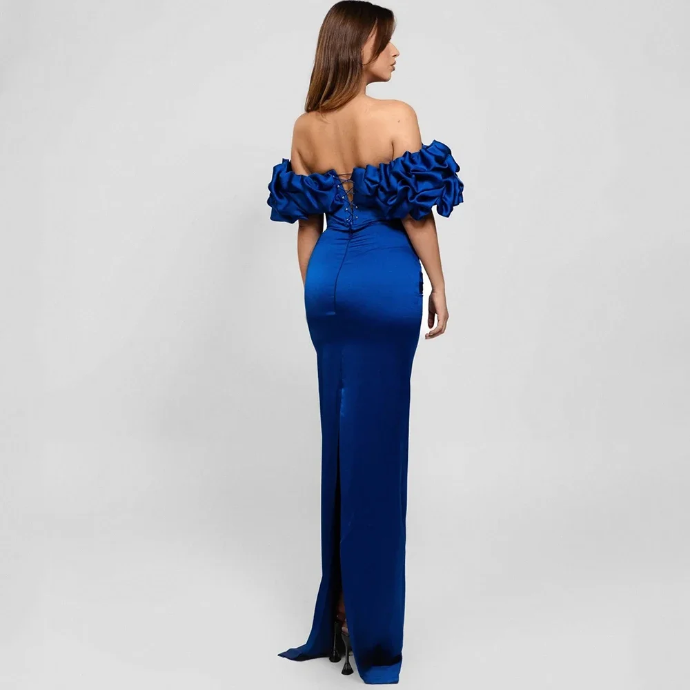 Flechazo – robe de soirée plissée, épaules dénudées, gaine, longueur au sol, fente au dos, lacets et fermeture éclair, robes de soirée personnalisées pour femmes