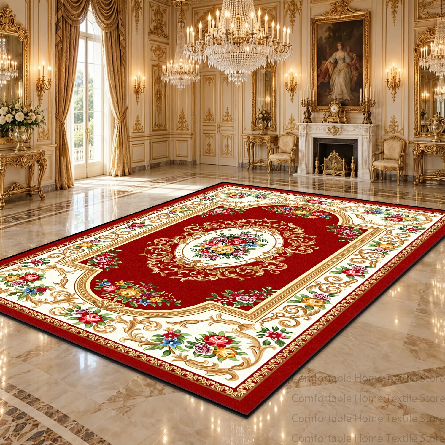 European Retro Palace Floral Pattern Large Living Room Carpets Luxury Rich Tone Fluffy Antiskid Study Rug Decorative Home Mat