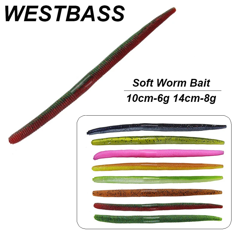 WESTBASS 3/5PCS Worm Soft Baits 6g-8g Silicone Earthworm Fishing Lures Sandworm Rubber Swimbait Larva leurre gummi fische cebos