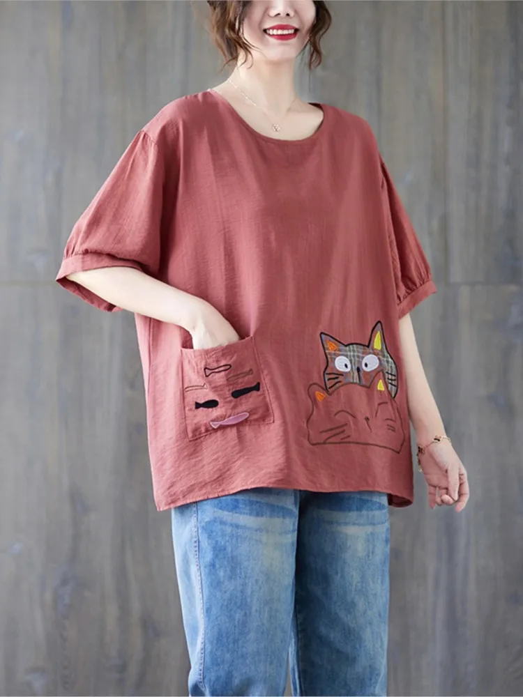 T-shirt estive oversize da donna Camicette da donna alla moda con stampa di cartoni animati T-shirt da donna a maniche corte larghe casual