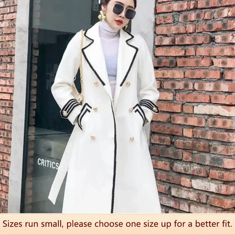 White wool knee length women's jacket with thickened British style jacket