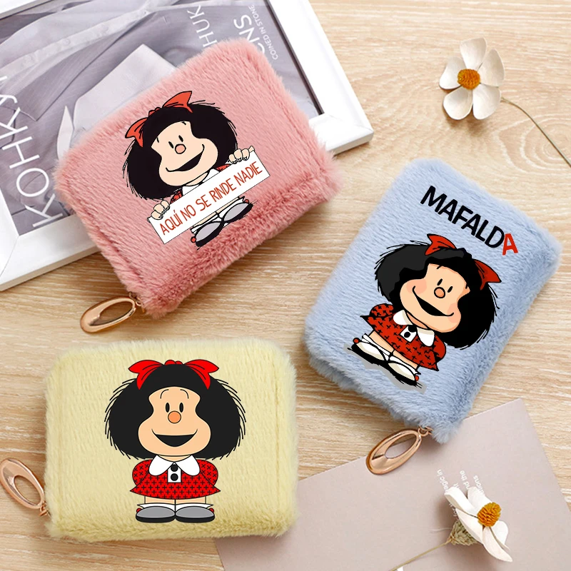 Monedero MAFALDA con cremallera, mini bolsa para monedas y llaves, bolsillo para dinero con dibujos animados, monedero simple para mujer y hombre, cartera pequeña, bolsa de regalo de cumpleaños