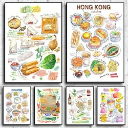 Asian Recipes Dumpling Korean Japanese Recipe Artwork Kitchen Decoration Watercolor Painting Cook Wall Art Poster Aesthetics
